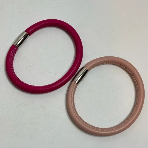 Brighton Woodstock Leather Magnetic Close Bracelet Sand & Passion Pink Set of 2 - Picture 3 of 4